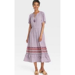 Knox Rose Flutter Short Sleeve Smocked Dress Lilac Haze